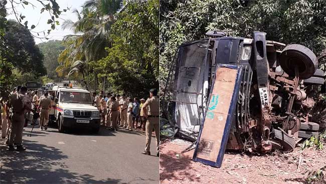 रिफायनरीकडे बंदोबस्तासाठी निघालेल्या पोलिसांच्या गाडीला अपघात, १७ पोलीस जखमी