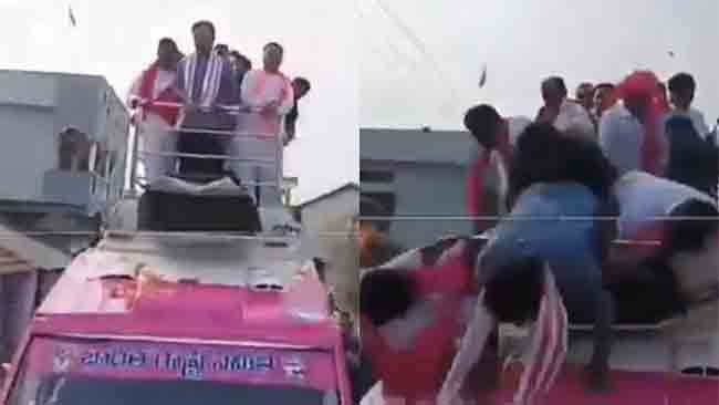 प्रचारासाठी मंत्री टपावर चढले आणि पस्तावले!