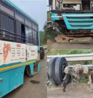 Bus Accident: धावत्या बसचे निखळले चाक, भर रस्त्यात बस झाली पलटी...