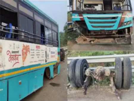 Bus Accident: धावत्या बसचे निखळले चाक, भर रस्त्यात बस झाली पलटी…