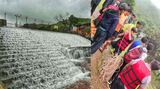 Lonavla news: भुशी डॅममागील धबधब्यात एकाच कुटुंबातील पाच जण वाहून गेले!