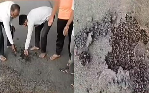 Solapur news : सोलापुरातील बार्शीत निकृष्ट दर्जाच्या रस्ते बांधकामामुळे नागरिकांचा संताप