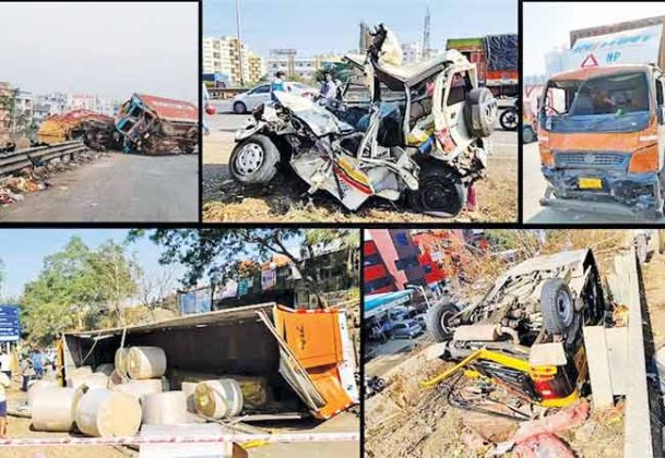 शालेय बसला वाचविण्याच्या प्रयत्नात कंटेनरचा अपघात