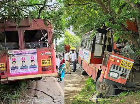 Pune Accident : पुण्यात एसटी झाडावर आदळल्याने भीषण अपघात! ३० प्रवासी जखमी