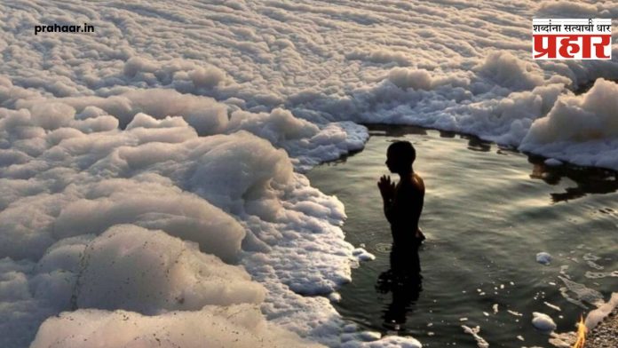 बाबो! हा बर्फ नाही, ही दिल्लीची यमुना नदी आहे, पहा विषारी फेसाने काय केले आहे