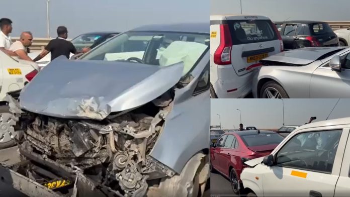 Bandra Worli Link car accident वांद्रे वरळी सी-लिंकवर चार गाड्यांचा भीषण अपघात, एकमेकांवर आदळल्या