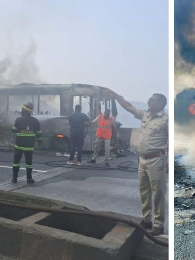 Mumbai Highway : मुंबई पुणे एक्सप्रेसवेवर सुविधा ट्रॅव्हल्सच्या बसला भीषण आग...