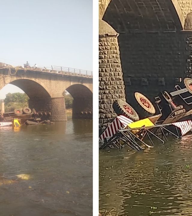 Crane Falls : रायते पुलावरील भीषण अपघातात उल्हास नदीत कोसळली क्रेन