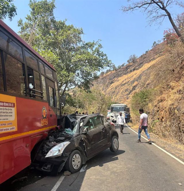Tamhini Ghat Accident : ताम्हिणी घाटात कारची एसटी बसचा जोरदार धडक! कारचा चक्काचूर, दोघांचा जागीच मृत्यू
