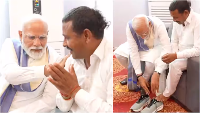 PM Modi : कोण आहेत रामपाल कश्यप ज्यांच्या पायात मोदींनी घातले बूट ?