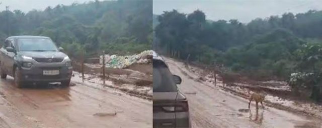 मुंबई गोवा राष्ट्रीय महामार्गावर पाईप गळतीमुळे वाहने घसरण्याचा धोका