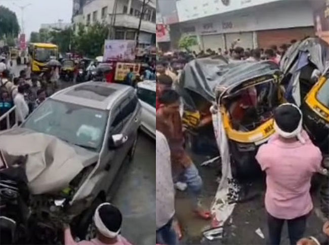 नांदेडमध्ये मद्यधुंद कारचालकाने उभ्या वाहनांना चिरडले; दोघे गंभीर जखमी