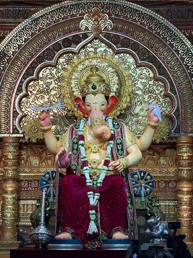 लालबागच्या राजाचं पहिलं दर्शन, सुवर्ण गजानन महालात शाही थाटात आगमन !