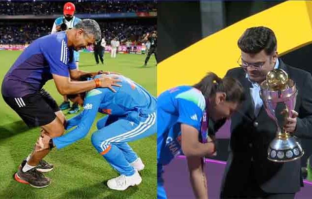 हरमनप्रीतची विनम्रता ; विश्वचषक स्वीकारण्याआधी कोच अमोल आणि जय शाह यांच्या पाया पडली