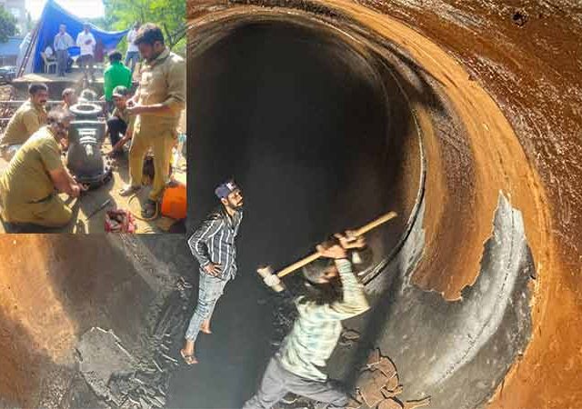 तब्बल २८ तासांच्या प्रयत्नानंतर जलवाहिनी बदलण्याचे काम पूर्ण
