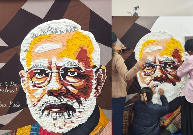 टाकाऊ कपड्यांतून साकारली कलाकृती; पंतप्रधान  मोदीचं ६ फूट पोर्ट्रेट चर्चेत