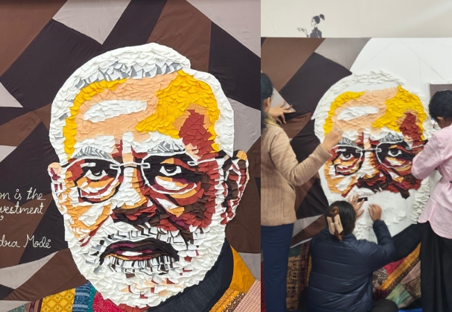टाकाऊ कपड्यांतून साकारली कलाकृती; पंतप्रधान  मोदीचं ६ फूट पोर्ट्रेट चर्चेत