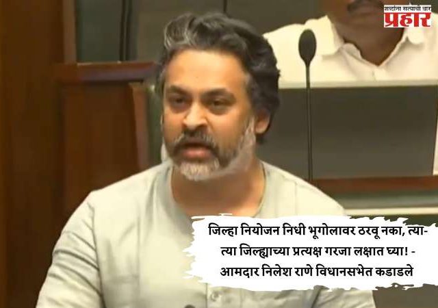 जिल्हा नियोजन निधी भूगोलावर ठरवू नका, त्या-त्या जिल्ह्याच्या प्रत्यक्ष गरजा लक्षात घ्या! - आमदार निलेश राणे विधानसभेत कडाडले