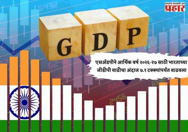 एसअँडपीने आर्थिक वर्ष २०२६-२७ साठी भारताच्या जीडीपी वाढीचा अंदाज ७.१ टक्क्यांपर्यंत वाढवला