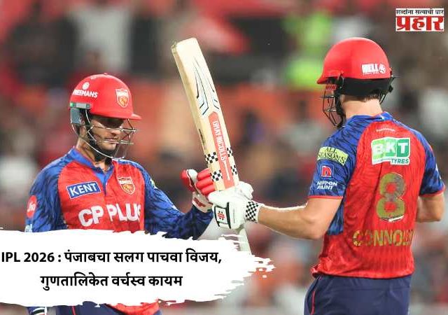 IPL 2026 : पंजाबचा सलग पाचवा विजय, गुणतालिकेत वर्चस्व कायम