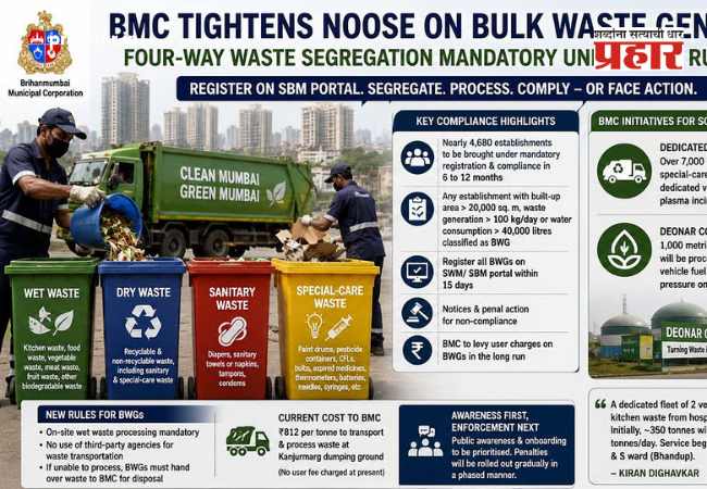 BMC Makes 4-Way Waste Segregation : मुंबईत कचराकोंडीवर बीएमसीचा ‘मास्टरस्ट्रोक’: मोठ्या सोसायट्या, हॉटेल्ससाठी ‘४-स्तरीय’ कचरा वर्गीकरण सक्तीचे!