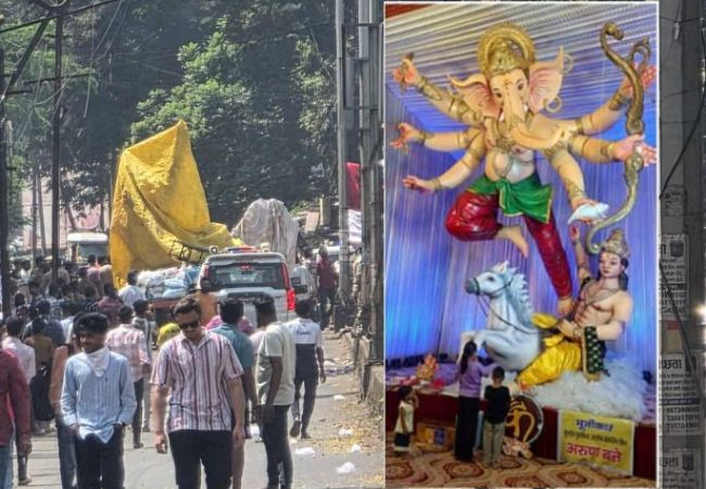 Kolhapur Ganpati Visarjan 2026 : विसर्जन मिरवणुकीदरम्यान मोठी दुर्घटना; कोल्हापुरात 21 फुटांची गणेशमूर्ती कोसळली