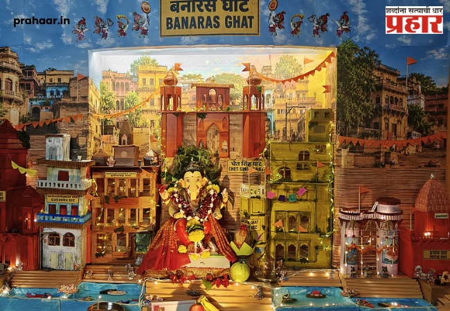 Seawoods Home Turns Into Mini Banaras As Siblings Recreate Iconic Ghats For Ganeshotsav Decoration