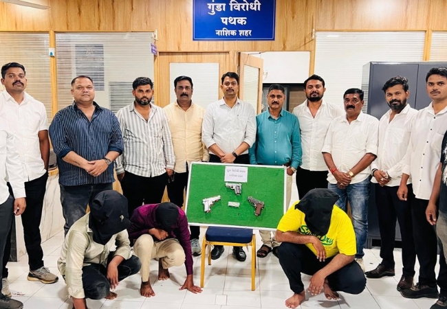 nashik crime news anti gunda squad nashik crime branch police arrested three individuals with pistols and cartridges